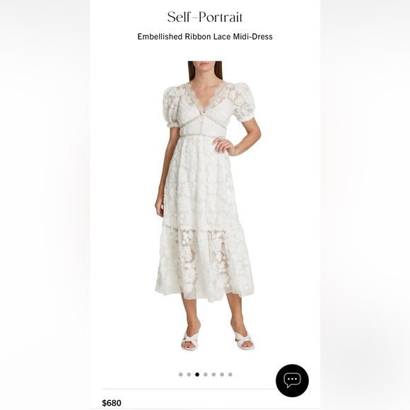 knee length dresses for ladies Cream Tulle Lace Midi Dress – self-portrait-US main image 1